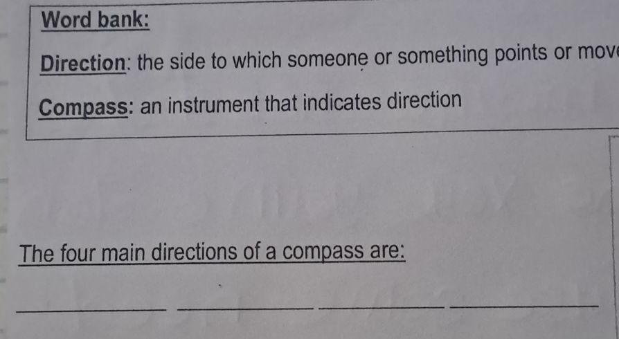 Word bank: Direction: the side to which | StudyX