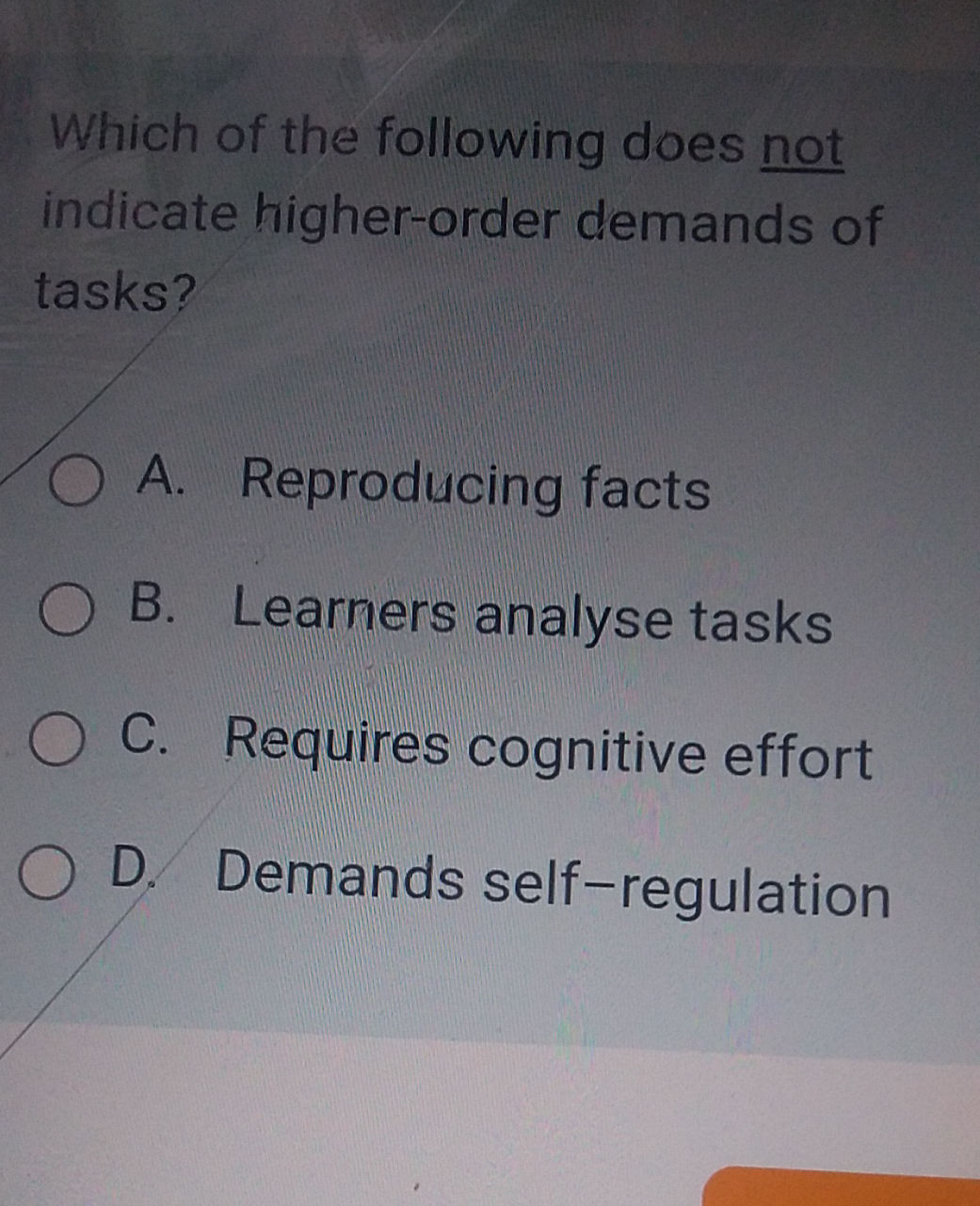 Which of the following does not indicate