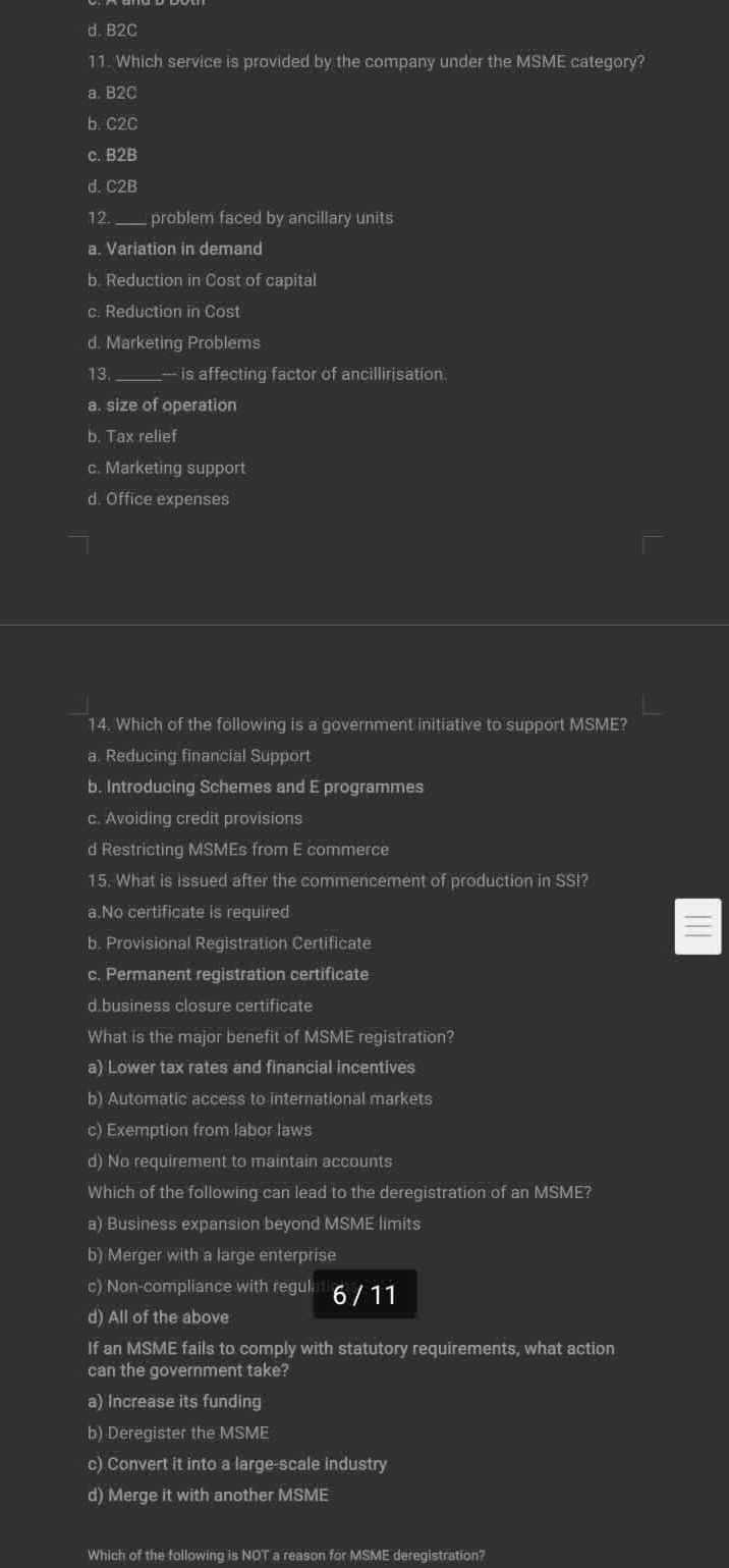 Msme Questions 11. Which service is provided by the company | StudyX