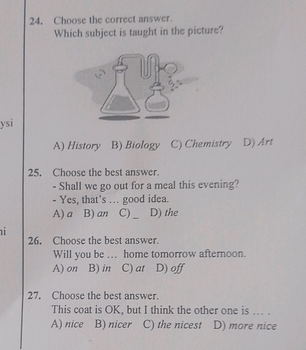 24. Choose the correct answer. Which subject | StudyX