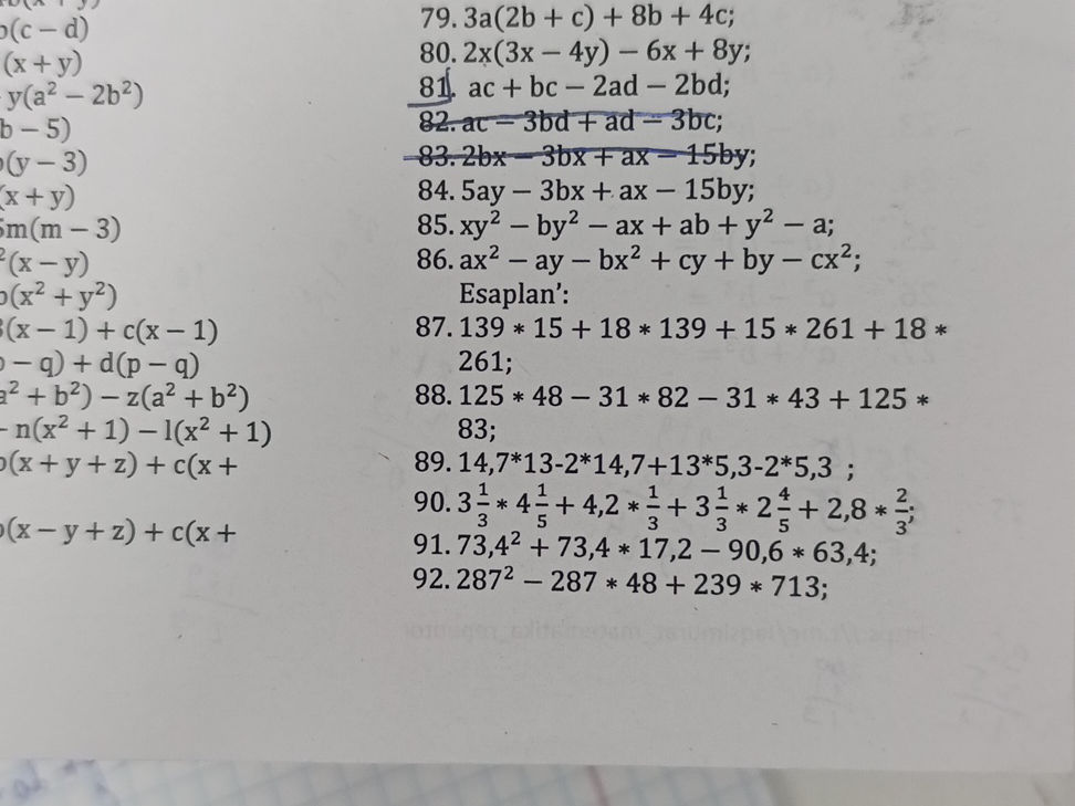 79. $3a(2b + c) + 8b + 4c$; 80. $2x(3x - | StudyX