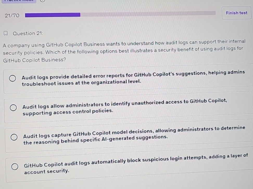 Question 21: A company using GitHub Copilot | StudyX