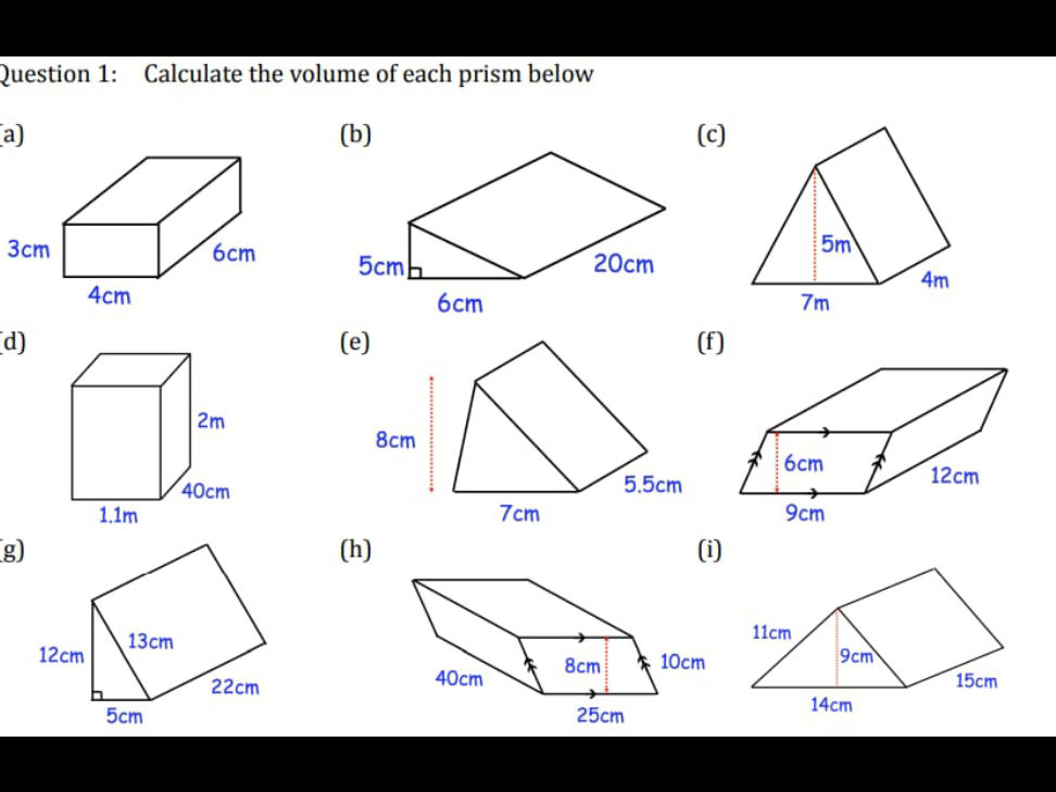 Volume Calculation Problem Question 1: Calculate the volume of each | StudyX