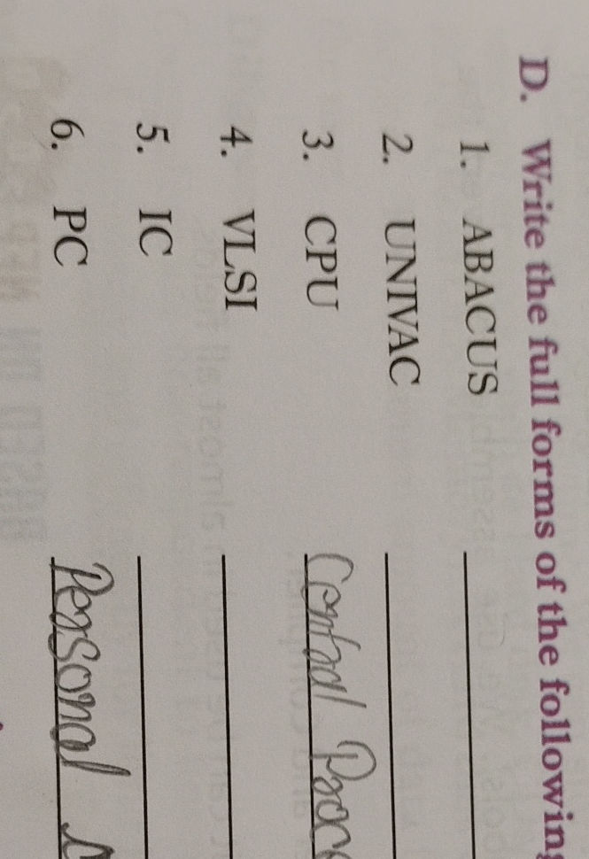 D. Write the full forms of the following 1. | StudyX
