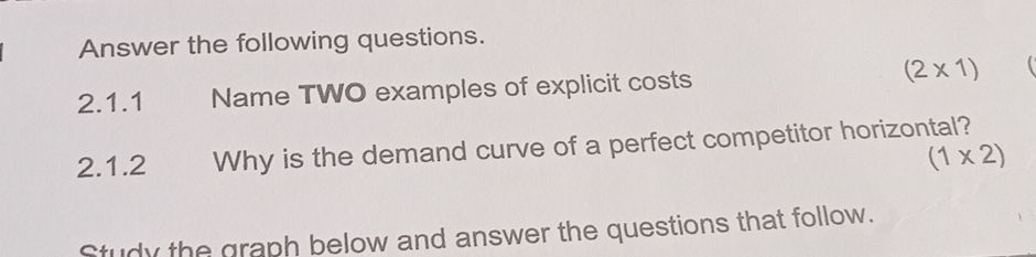 2.1.1 Name TWO examples of explicit costs | StudyX