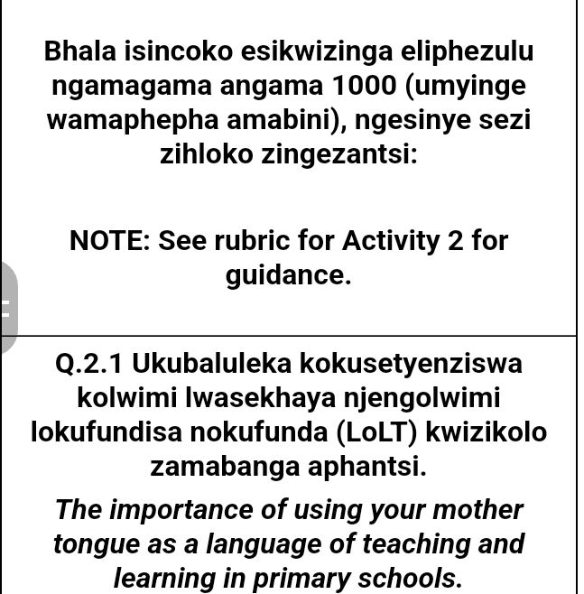 Bhala isincoko esikwizinga eliphezulu | StudyX