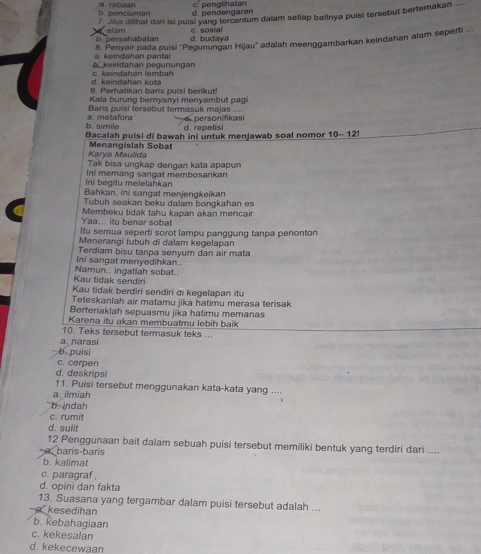 7. Jika dilihat dari isi puisi yang | StudyX