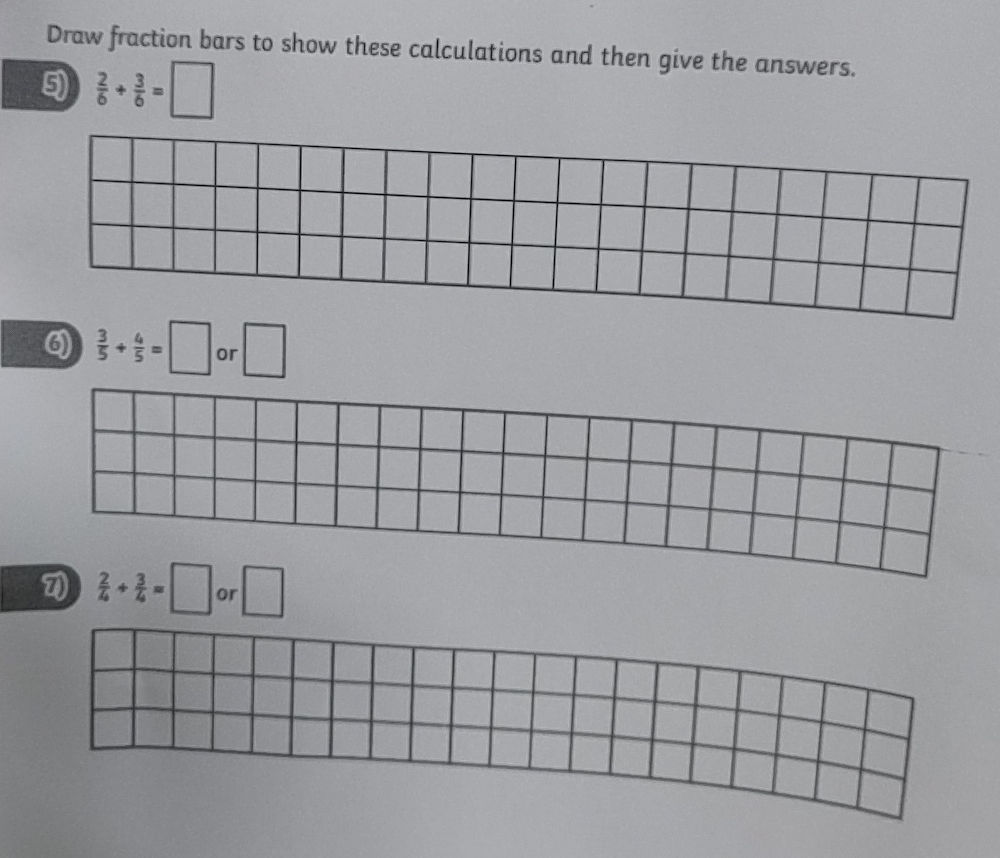 Draw Fraction Math Draw fraction bars to show these