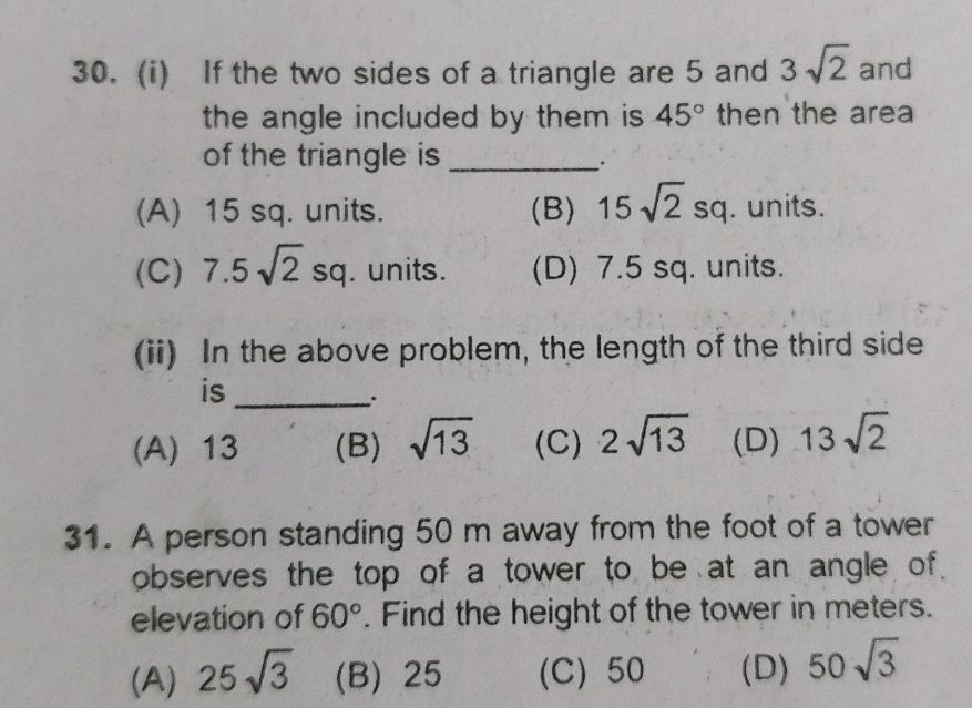 30. (i) If the two sides of a triangle are 5 | StudyX