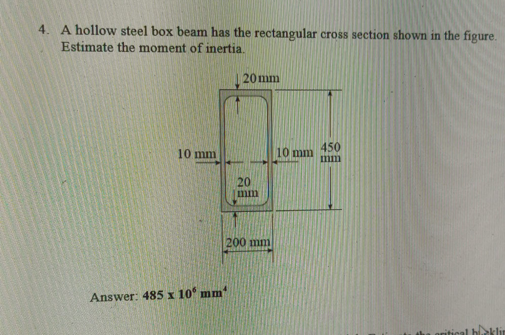 4. A hollow steel box beam has the | StudyX