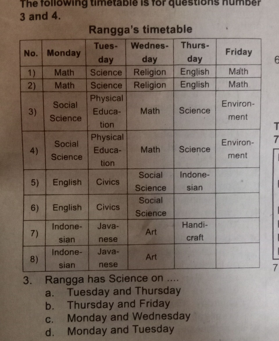 The following timetable is for questions | StudyX