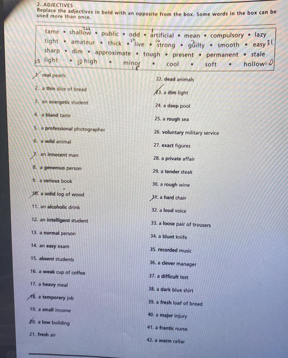 2. ADJECTIVES Replace the adjectives in bold | StudyX
