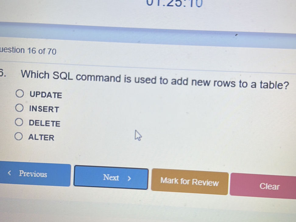 6. Which SQL command is used to add new rows | StudyX