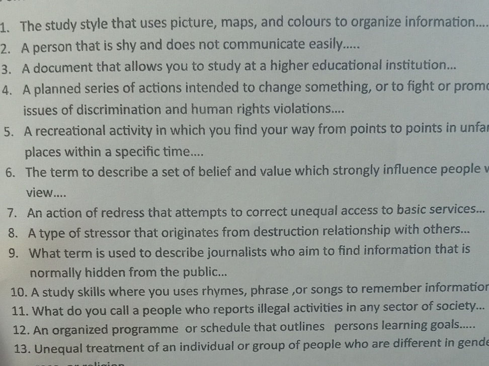 1. The study style that uses picture, maps, | StudyX