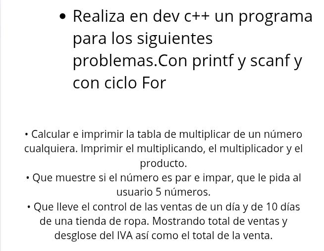 Realiza en dev c++ un programa para los | StudyX