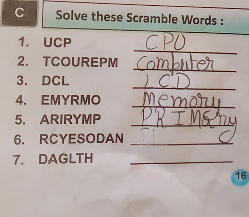 Computer Scramble Solve these Scramble Words : 1. UCP CPU 2. | StudyX