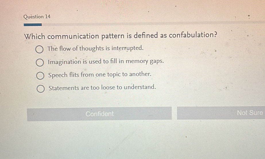 WHAT COMMUNICATION PATTERN IS DEFINED AS CONFABULATION visual data 4
