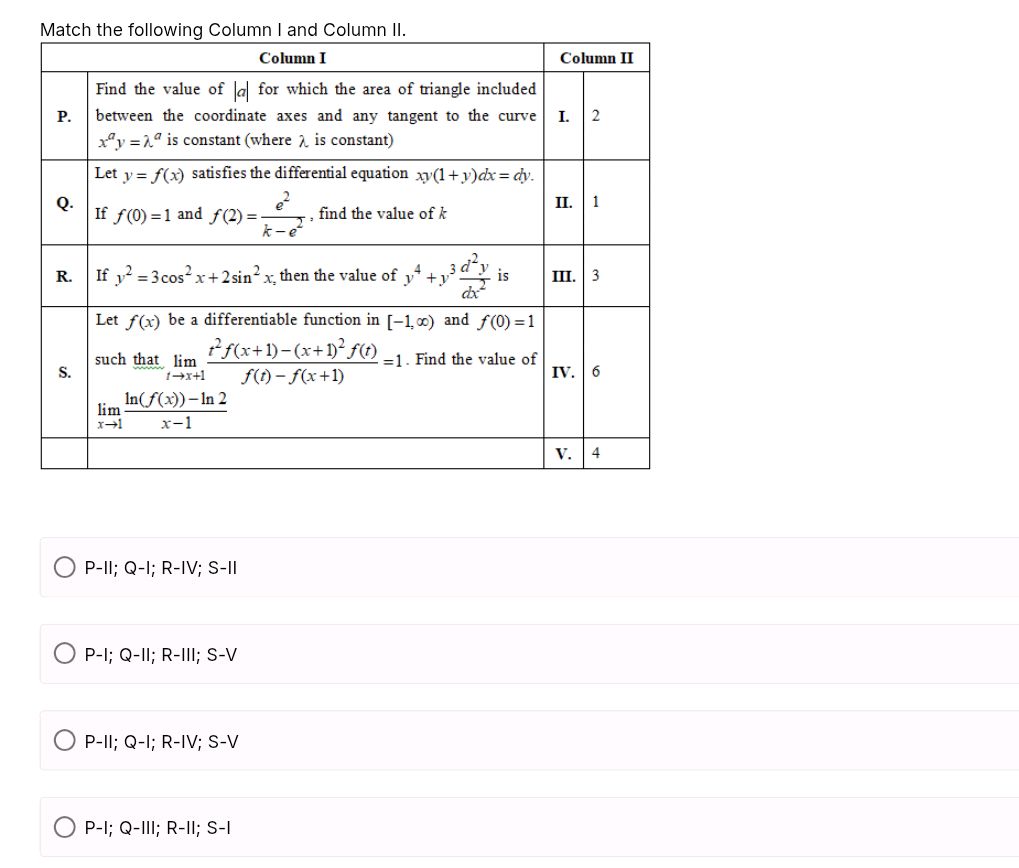 Match the following Column I and Column II. | StudyX