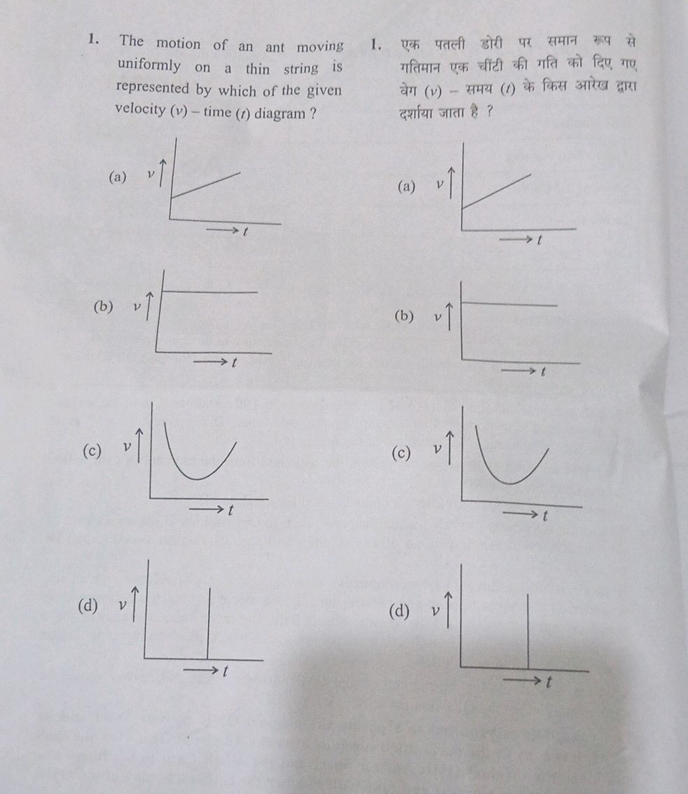 1. The motion of an ant moving uniformly on | StudyX