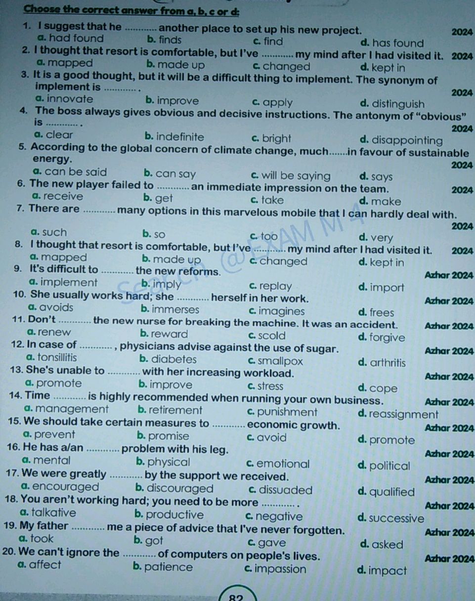Choose the correct answer from a, b, c or d | StudyX