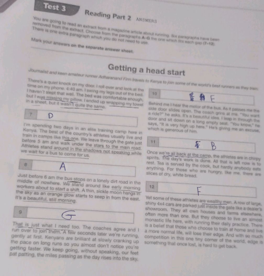 Test 3 Reading Part 2 ANSWERS You are going
