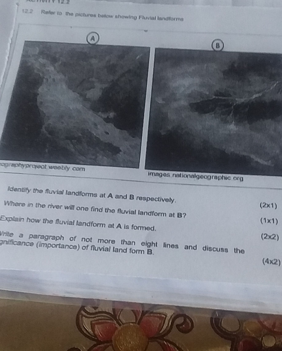 Identify the fluvial landforms at A and B | StudyX