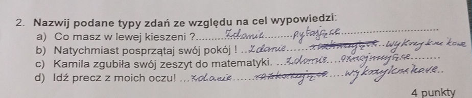 2. Nazwij podane typy zdań ze względu na cel | StudyX