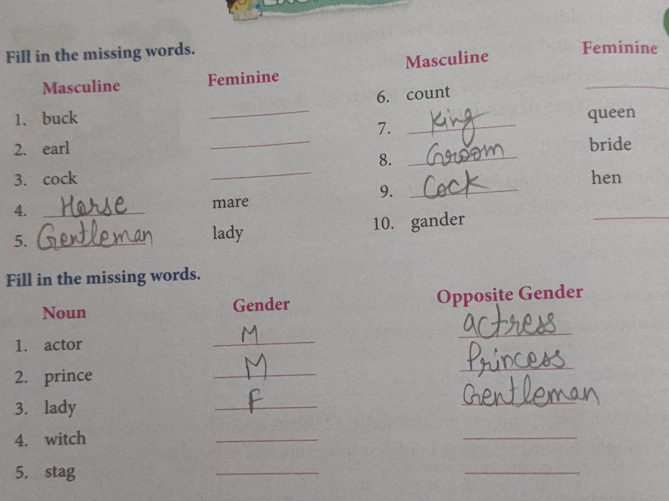 Fill in the missing words. Masculine | | StudyX
