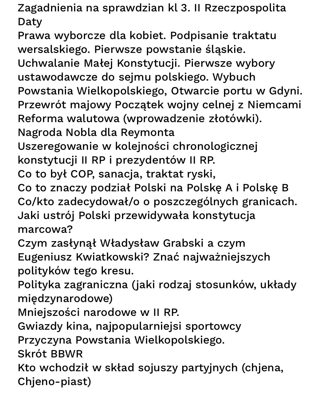 Zagadnienia na sprawdzian kl 3. II | StudyX