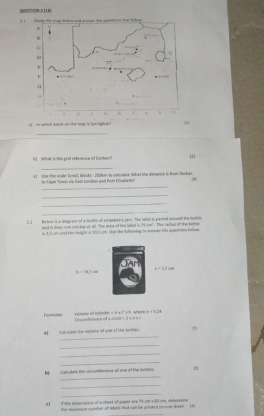 2.1 Study the map below and answer the | StudyX