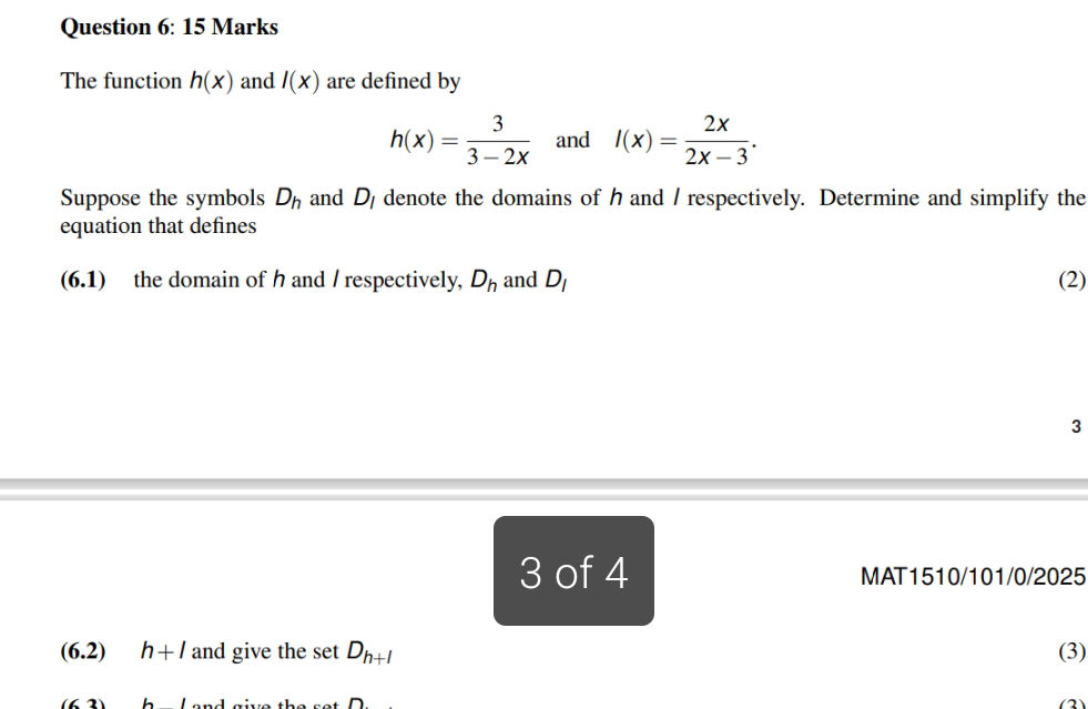 Question 6: 15 Marks The function $h(x)$ and