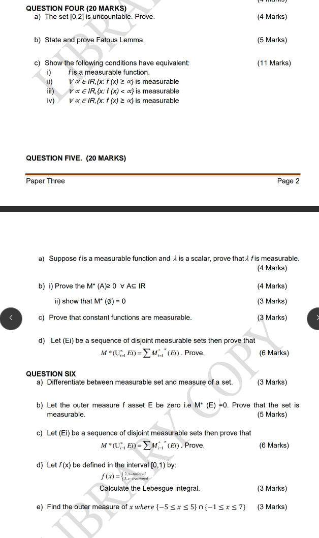 QUESTION FOUR (20 MARKS) a) The set [0,2] is | StudyX