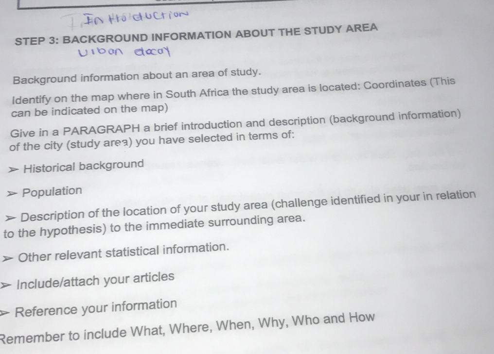 STEP 3: BACKGROUND INFORMATION ABOUT THE