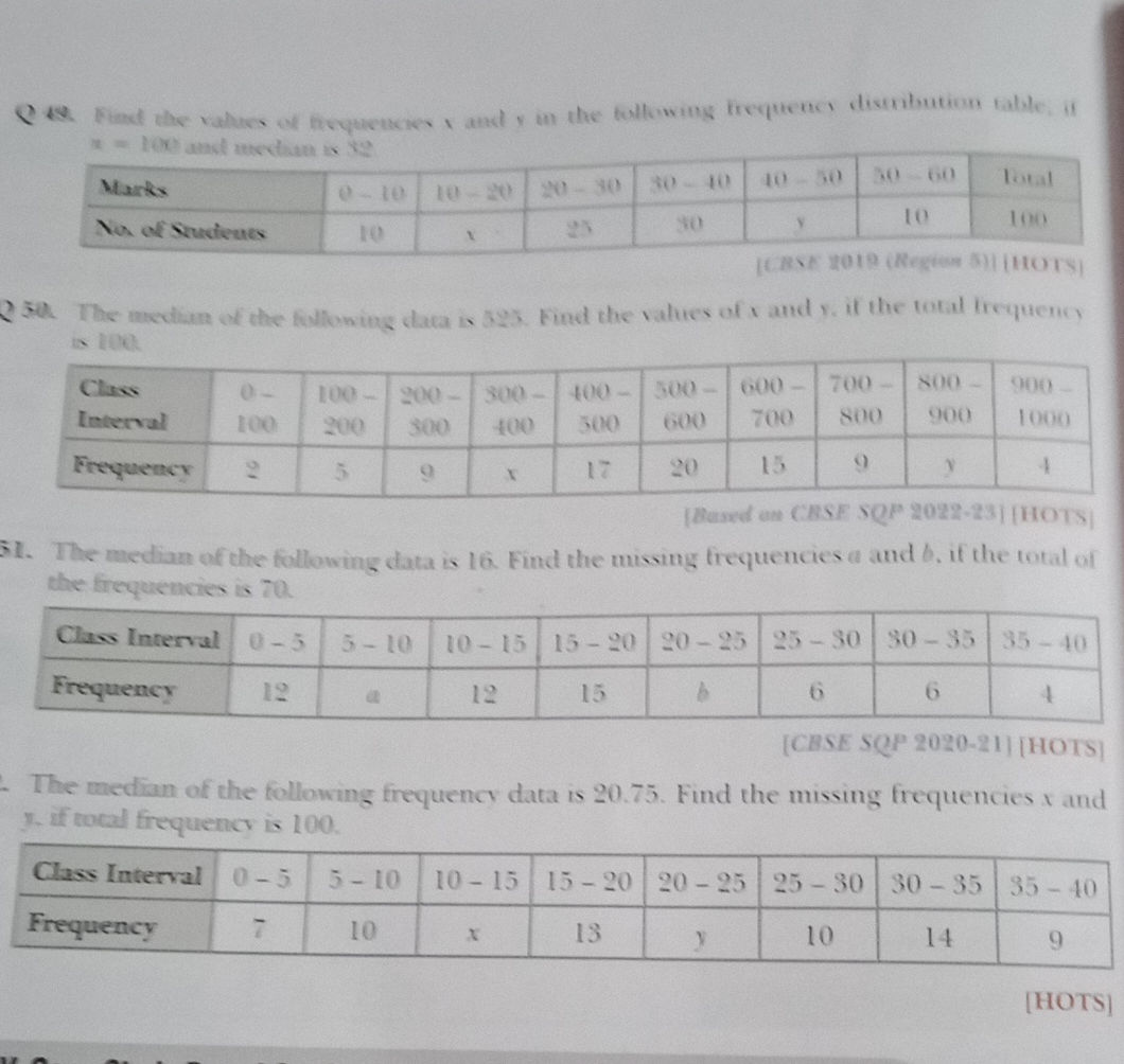 Q 49. Find the values of frequencies x and y | StudyX