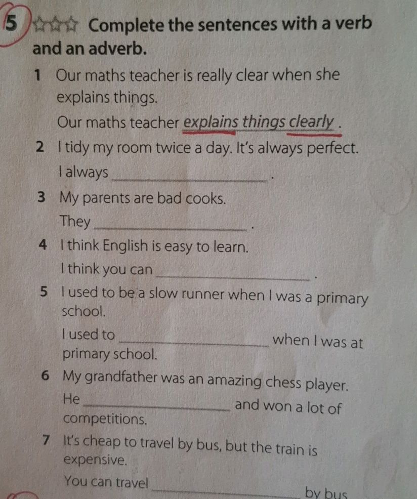 Complete the sentences with a verb and an | StudyX