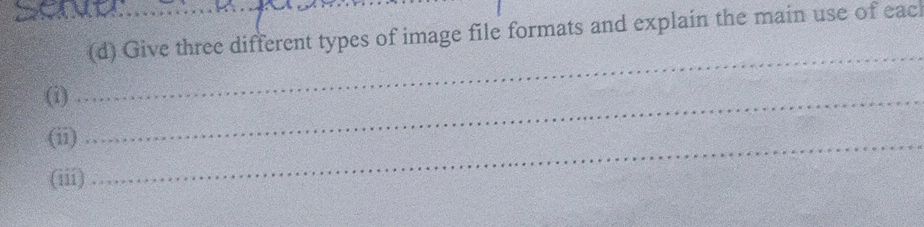 (d) Give three different types of image file | StudyX