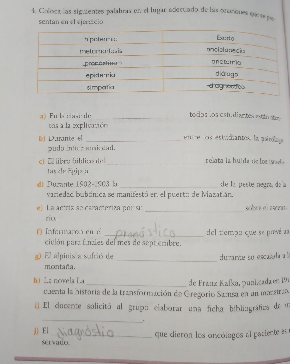 4. Coloca las siguientes palabras en el | StudyX