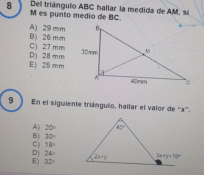 8. Del triángulo ABC hallar la medida de AM, | StudyX