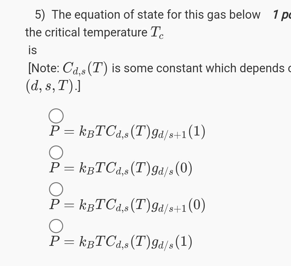 5) The equation of state for this gas below | StudyX