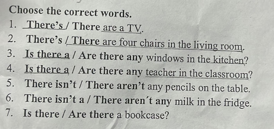 Choose the correct words. 1. There's / | StudyX