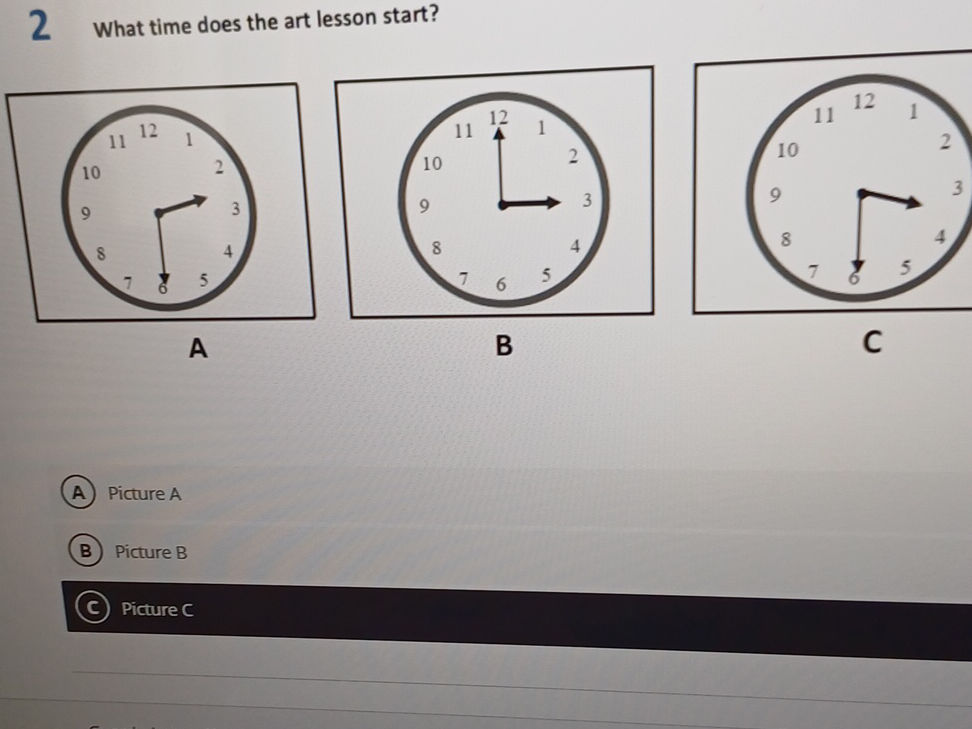 What time does the art lesson start? Clock | StudyX