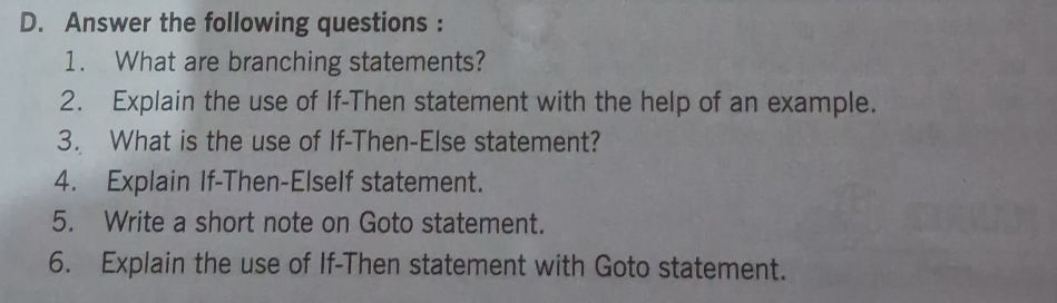 D. Answer the following questions : 1. What | StudyX