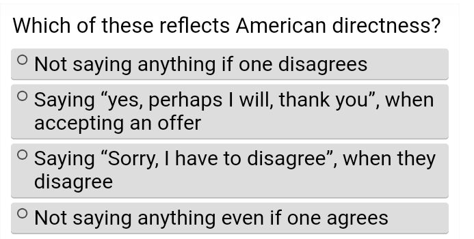 Which of these reflects American directness? | StudyX
