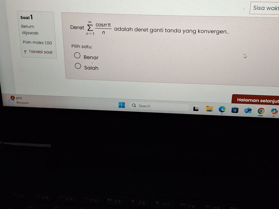 Deret $ _{n=1}^{ } {cos }{n}$ adalah deret | StudyX