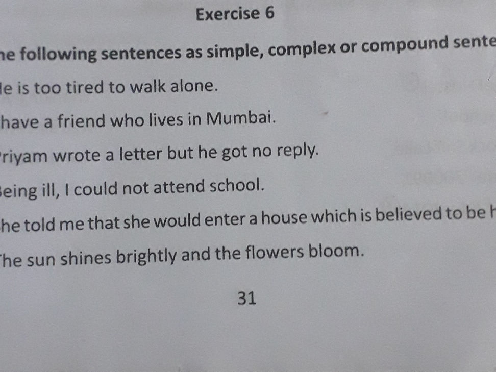 Compound Sente Exercise 6 ne following sentences as | StudyX