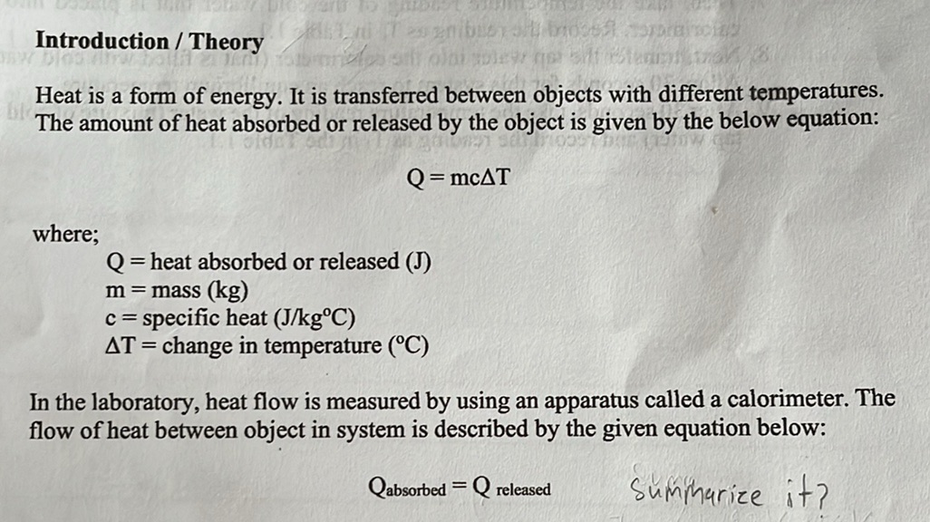 Heat Study Form Introduction / Theory Heat is a form of | StudyX