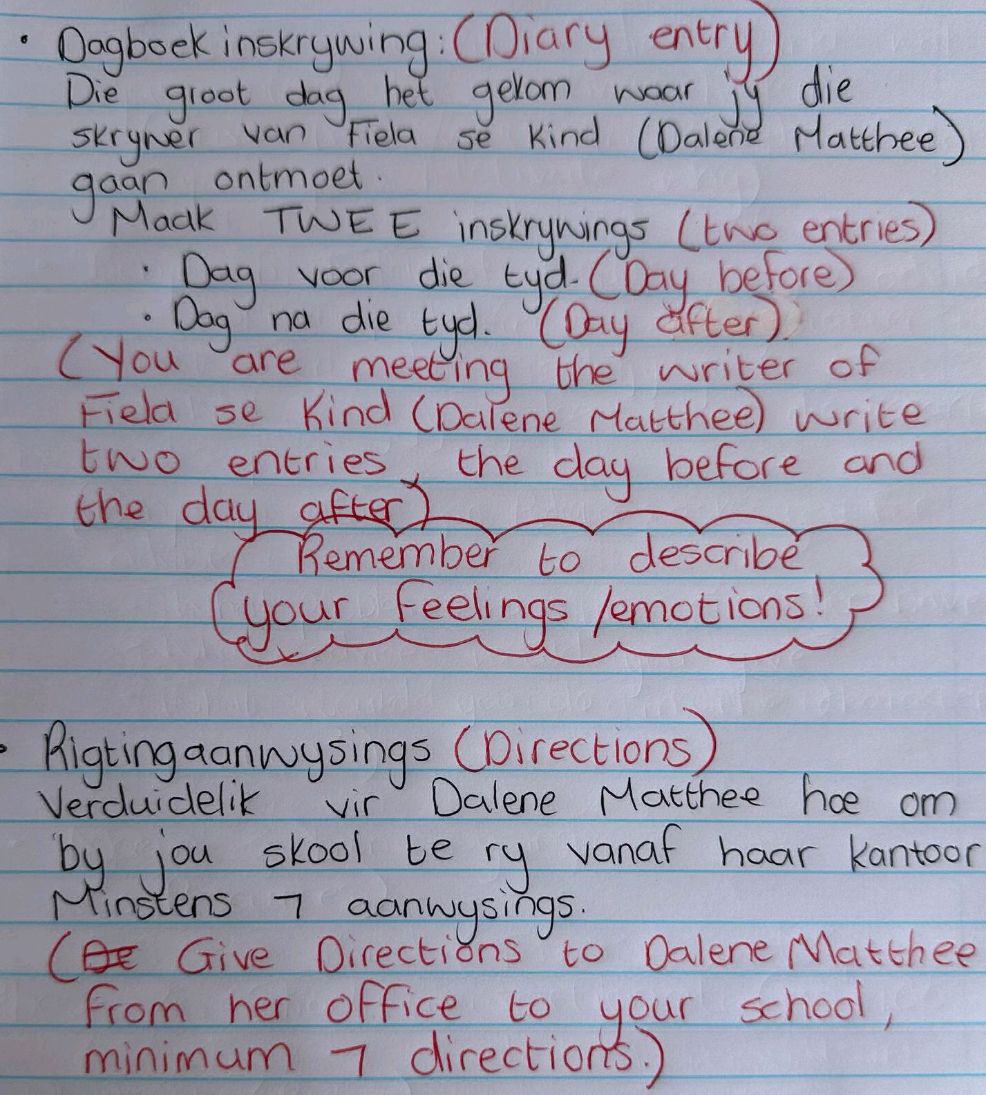 Dagboek inskrywing: (Diary entry) Die groot | StudyX