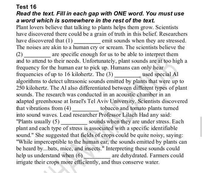 Test 16 Read the text. Fill in each gap with