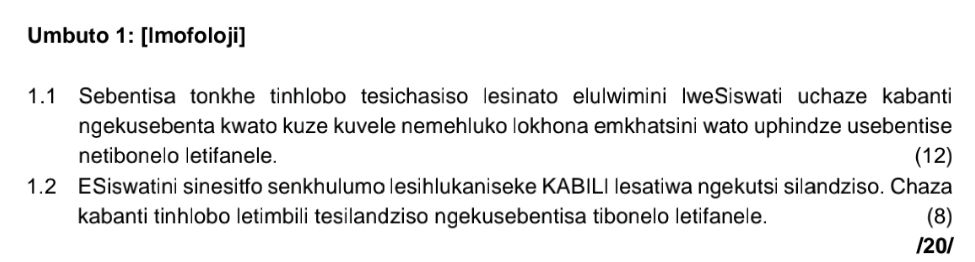 Umbuto 1: [Imofoloji] 1.1 Sebentisa tonkhe