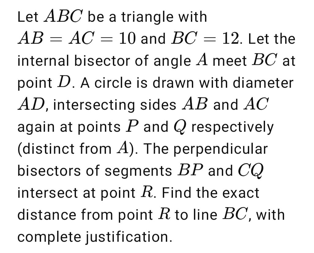 Let $ABC$ be a triangle with $AB = AC = 10$ | StudyX